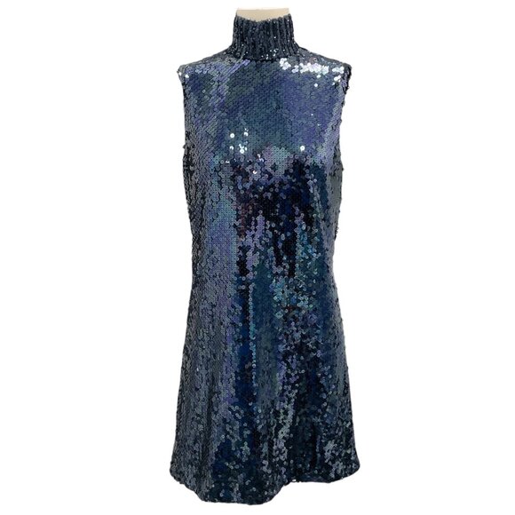 Dior Dresses & Skirts - Christian Dior Navy Blue Sequined Sleeveless Mock Neck Dress